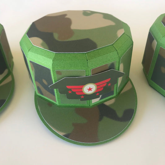 Military 3D Box, Military Birthday Favor Boxes, Military Treat Boxes, Call of Duty Birthday, 3D Hat Paper Gift Box, Military Hat Cake Topper